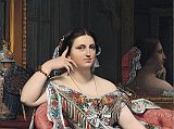 London National Gallery Next 20 14 Jean-Auguste-Dominique Ingres - Madame Moitessier Jean-Auguste-Dominique Ingres - Madame Moitessier, 1856, 120 x 91 cm. Ingres deeply admired the art of ancient Greece and Rome and spent his life trying to achieve the simple lines and finely modeled shapes found in classical art. Madame Moitessier�s marble-smooth skin and calm gaze reminds us of a classical statue. The richly decorated room, her heavy gold jewelry, and extravagant, fashionable dress show that she was very wealthy. The firm contour of her shoulders, arms and face defines flesh perfectly rounded, and smooth and luminous as polished alabaster.